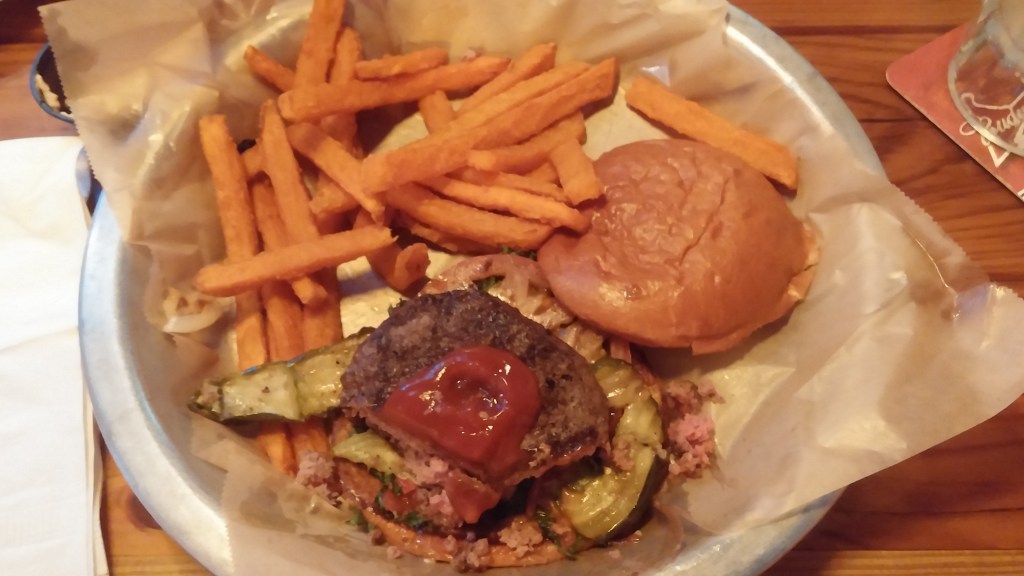 My burger, which I ordered medium and ate open faced. 