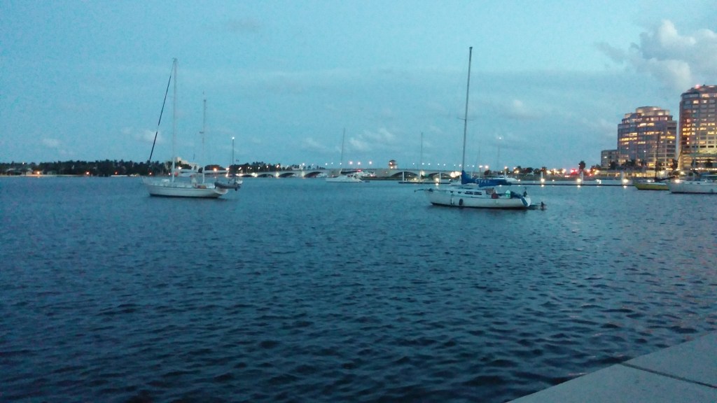 Sailboats anchored for the night. 