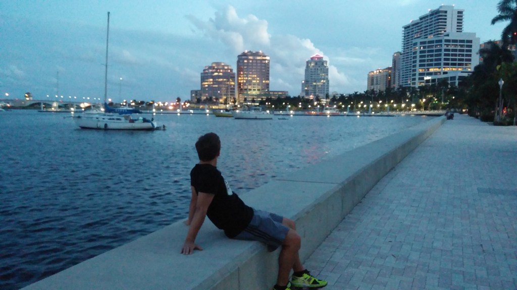 P enjoying the view of the Intracoastal from the Downtown Waterfront. 